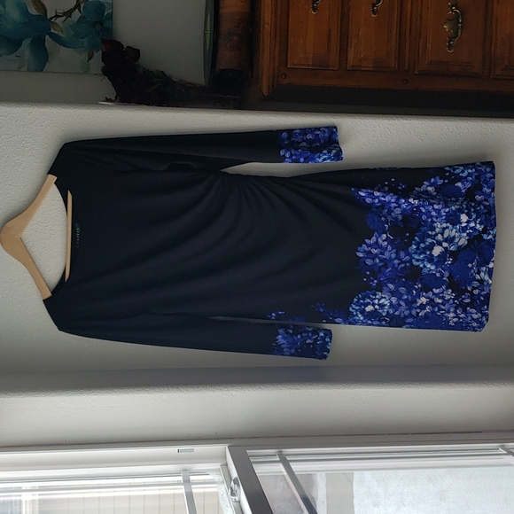 Ralph Lauren Floral Black and Blue Dress - Picture 1 of 5